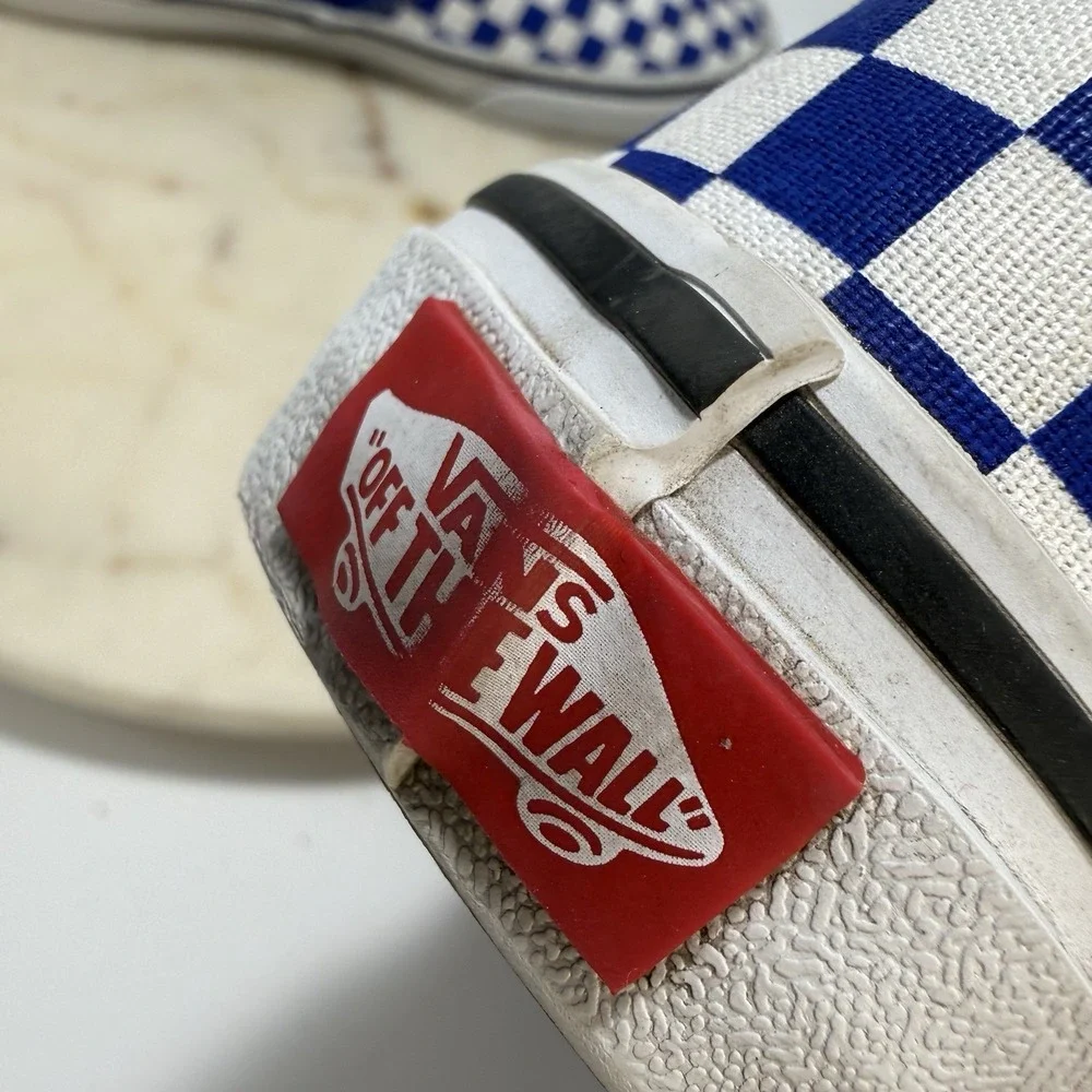 Vans Classic Unisex Jrs 6.5/Women's 8 White Blue Checkerboard Slip-On Sk8 Shoes